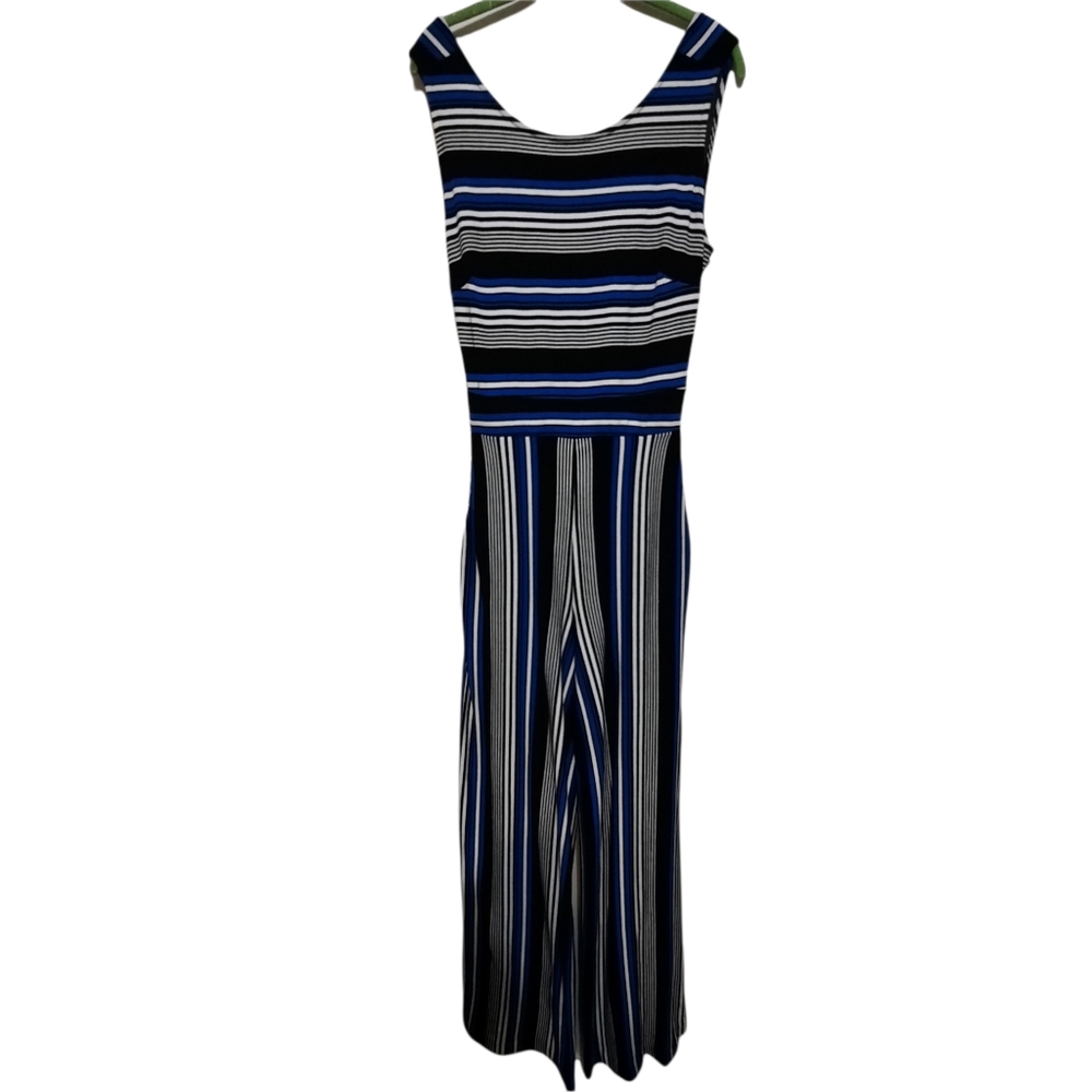 New York & Company Med Openback JumpSuit Striped Pockets